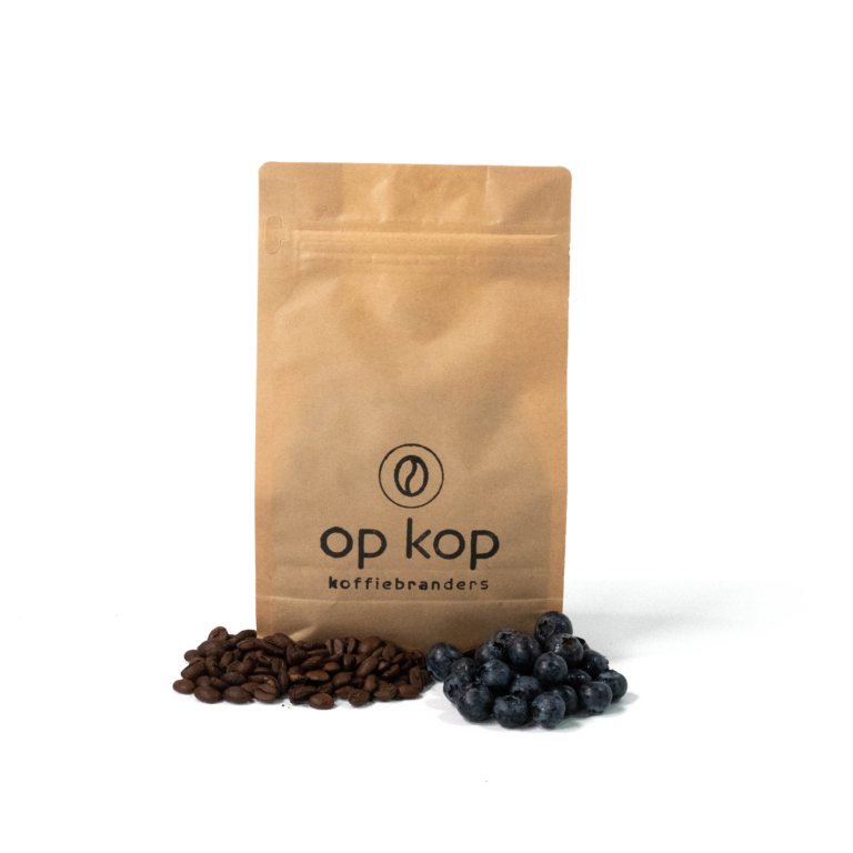 Zak - koffiebonen - Blauwebessen half afgesneden